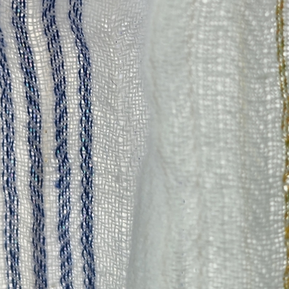 SURF GYPSY BOHO STYLE CROP COVER UP. OR TOP WHITE WITH BLUE AND GOLD STRIPES - Picture 6 of 10